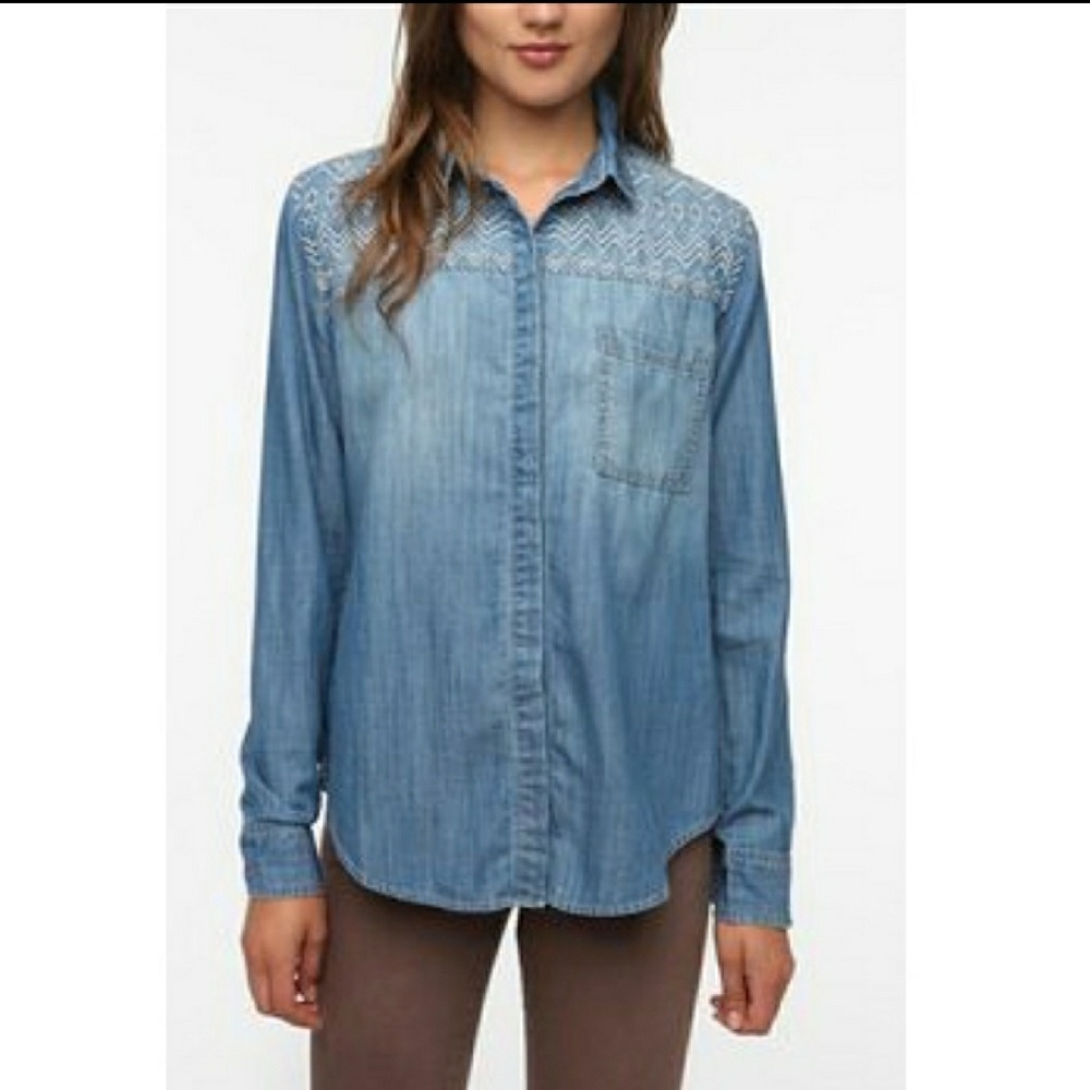 Embroidered denim top size small